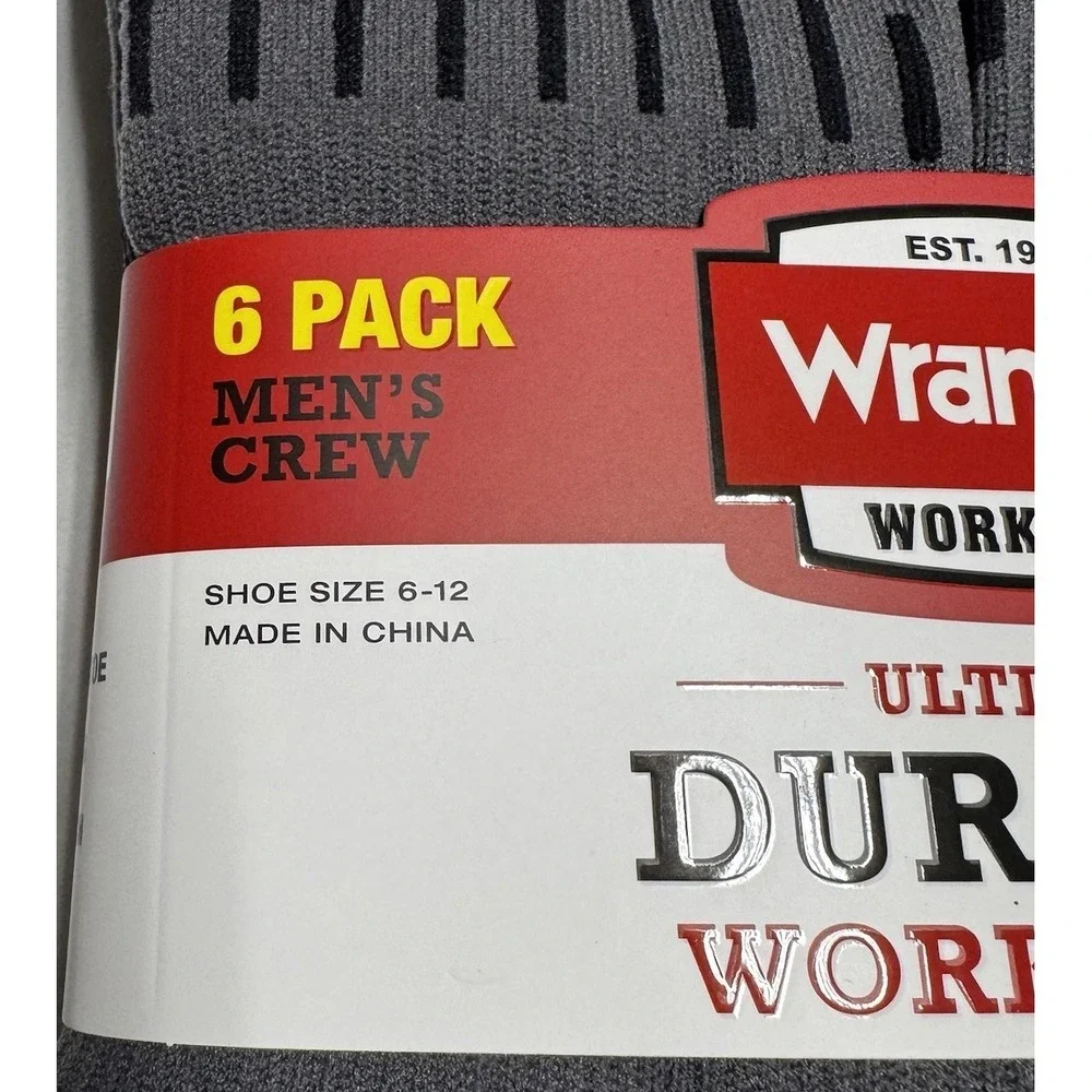 Wrangler 6 Pair Men Ultimate Durable Work Socks Sz 6-12 Reinforced Toe Gray New